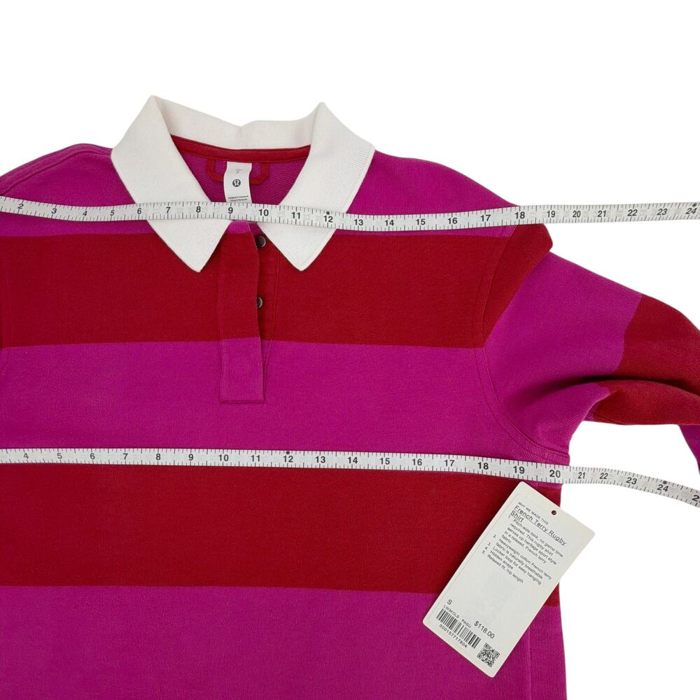 LULULEMON French Terry Rugby Shirt in Red & Pink S - Picture 8 of 10